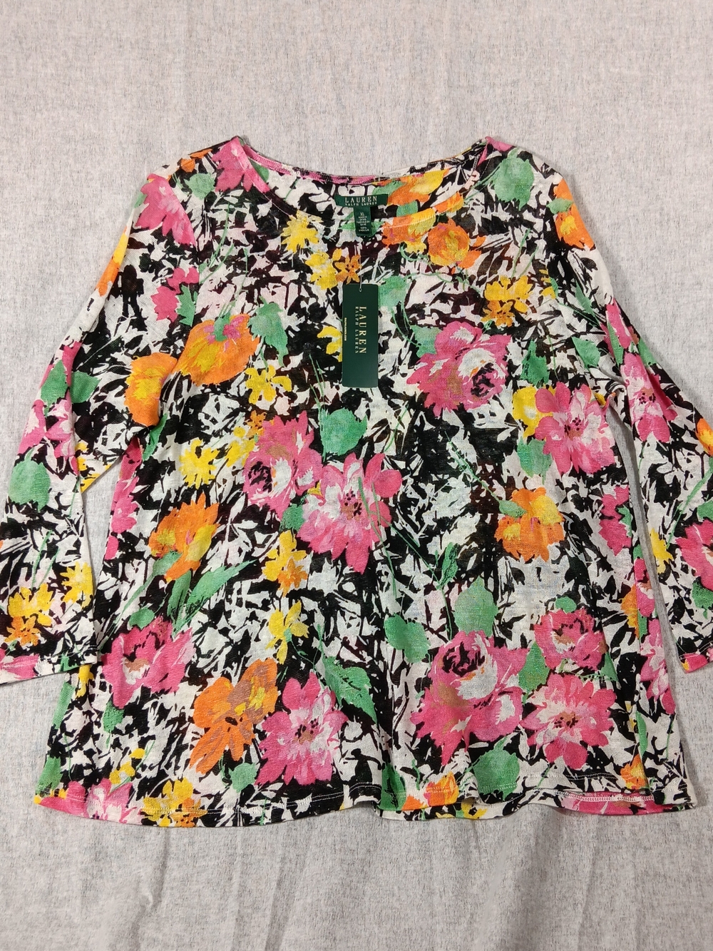 Lauren Ralph Lauren Floral Long-Sleeve Linen Tunic Suze XL